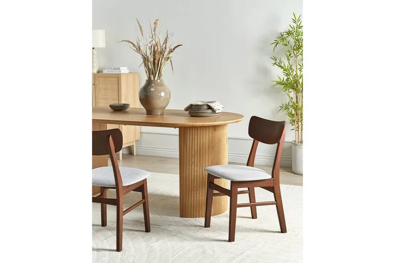 Matsalsstol Beliani Anoka set om 2 Mörk Trä-Beige Light grey - Møbler - Stoler & lenestoler - Spisestuestoler & kjøkkenstoler