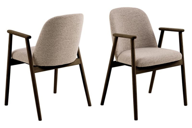Reciclar Spisestol i bouclé med armlener i eik, Mørk brun/Greige