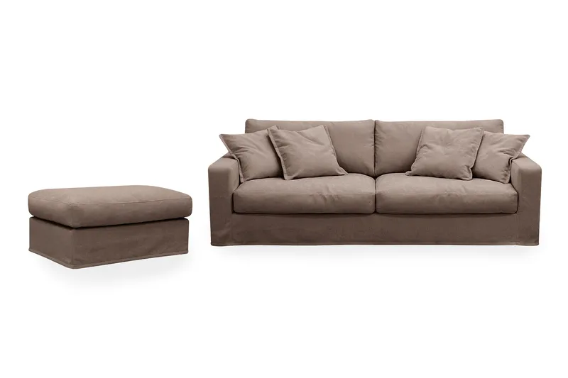 Valencia Extra Dyp 3-seters sofa + fotskammel med avtakbart og vaskbart trekk, Mørkebrun