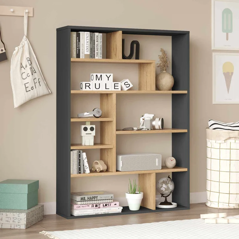 Bokhylle Skye Decor Cleo Shelf (90 x 123,6 x 22 cm) naturlig antrasitt - Natur og antrasitt - Oppbevaring - Hyller - Bokhylle