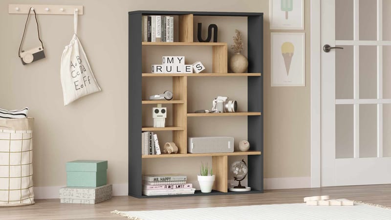 Bokhylle Skye Decor Cleo Shelf (90 x 123,6 x 22 cm) naturlig antrasitt - Natur og antrasitt - Oppbevaring - Hyller - Bokhylle