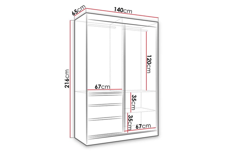 Abricot Garderobe med Speil 140x216x65 cm - Svart - Oppbevaring - Klesoppbevaring - Garderober & garderobesystem