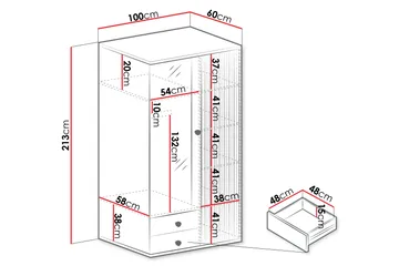 Aldbrough Garderobeskap med Speil 100x213 cm - Brun / Svart - Oppbevaring - Klesoppbevaring - Garderober & garderobesystem