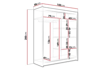 Bay Garderobe Med Speil 150x200 cm - Svart - Oppbevaring - Klesoppbevaring - Garderober & garderobesystem