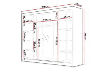 Cinerea Garderobe med Speil 250x215 cm - Svart/Hvit - Oppbevaring - Klesoppbevaring - Garderober & garderobesystem