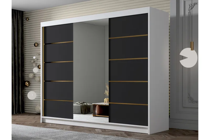 Cinerea Garderobe med Speil 250x215 cm - Svart/Hvit - Oppbevaring - Klesoppbevaring - Garderober & garderobesystem