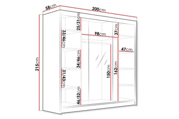Dianna Garderobe med Speil 200x215 cm - Svart - Oppbevaring - Klesoppbevaring - Garderober & garderobesystem