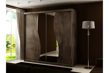 Dunkra Garderobe med Speil LED-belysning Blå 200 cm Bue - Mørk Aske - Oppbevaring - Klesoppbevaring - Garderober & garderobesystem