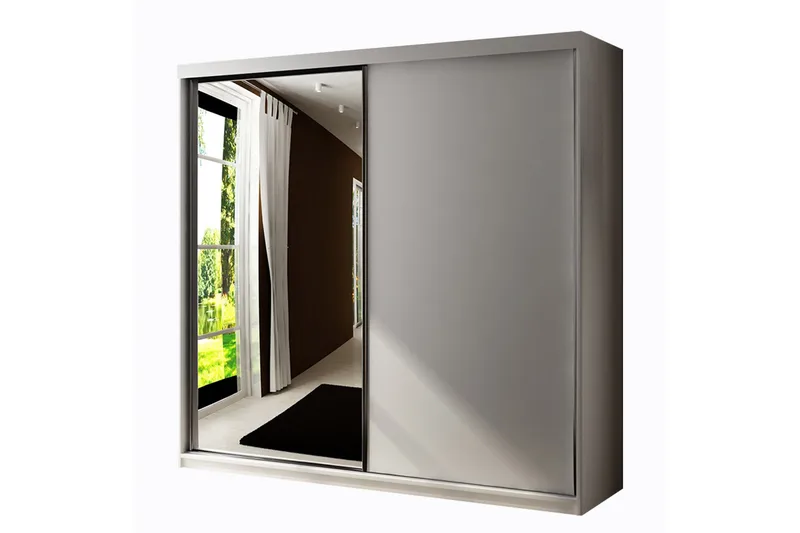 Dunkra Garderobeskap Med Speil 200x200 cm, Beige