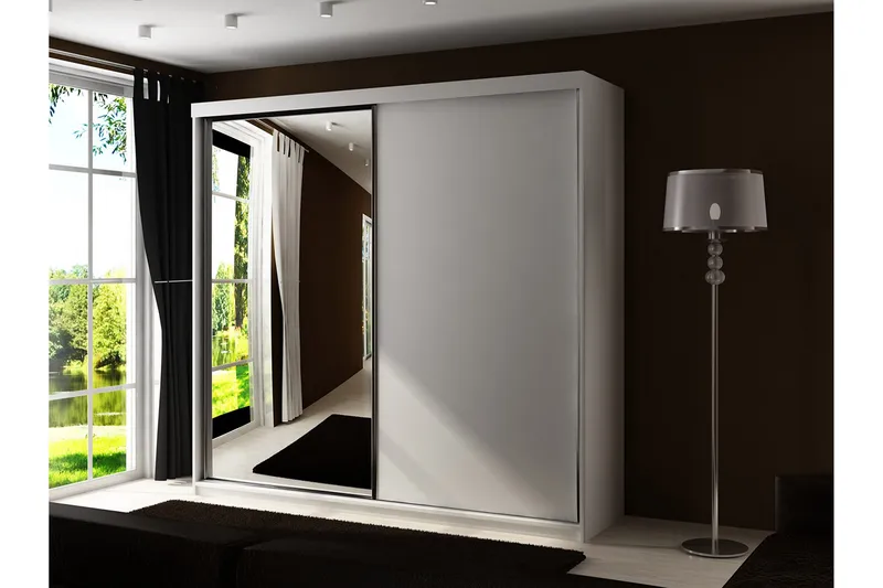 Dunkra Garderobeskap Med Speil 200x200 cm - Beige - Oppbevaring - Klesoppbevaring - Garderober & garderobesystem