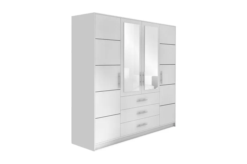 Escaldes Stor Garderobe med Speil 196 cm bred 200 cm høy, Hvit