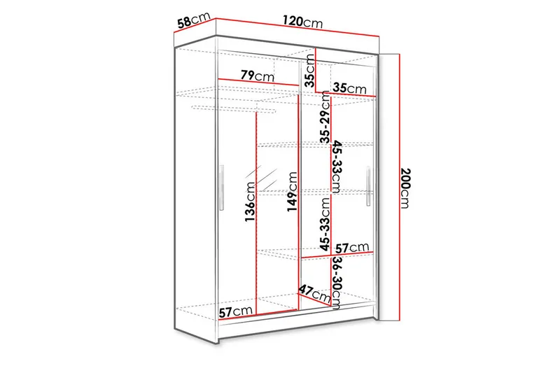 Estella Garderobe Skyvedører Speil - Eik - Oppbevaring - Klesoppbevaring - Garderober & garderobesystem
