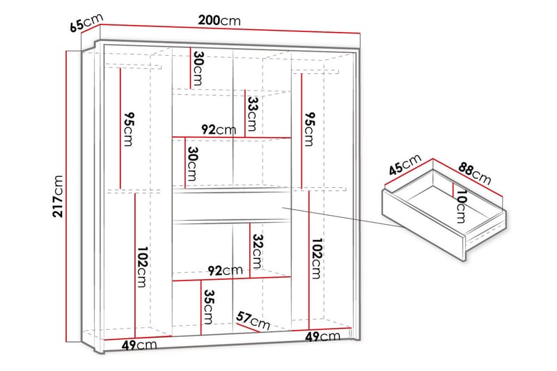 Garderobe 200 cm - Hvit - Oppbevaring - Klesoppbevaring - Garderober & garderobesystem
