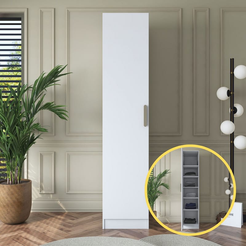 Garderobeskap Wallxpert Cleo Shelf v1 (45 x 210 x 57,5 cm) Hvit - Hvit - Oppbevaring - Klesoppbevaring - Garderober & garderobesystem - Garderobeskap & klesskap