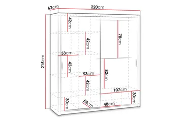 Julissa Garderobe 220 cm med Speil - Hvit - Oppbevaring - Klesoppbevaring - Garderober & garderobesystem