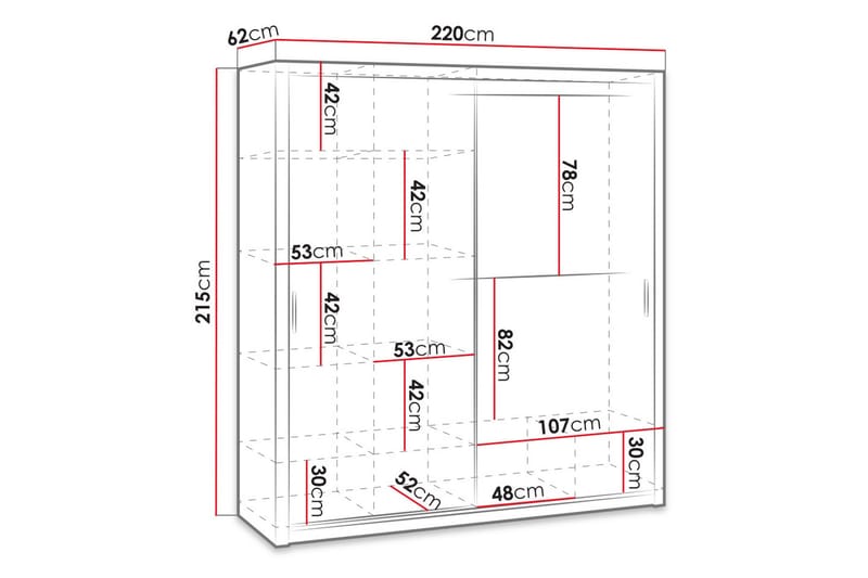 Julissa Garderobe 220 cm med Speil - Natur - Oppbevaring - Klesoppbevaring - Garderober & garderobesystem