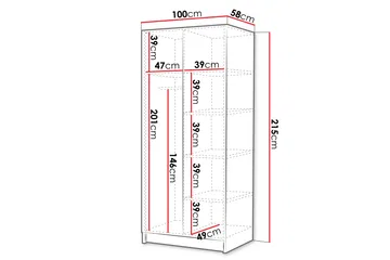 Julissa Garderobe med Speil 100 cm - Kashmir/Svart - Oppbevaring - Klesoppbevaring - Garderober & garderobesystem