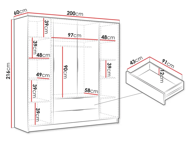 Kelros Garderobeskap 200x216 cm - Svart - Oppbevaring - Klesoppbevaring - Garderober & garderobesystem
