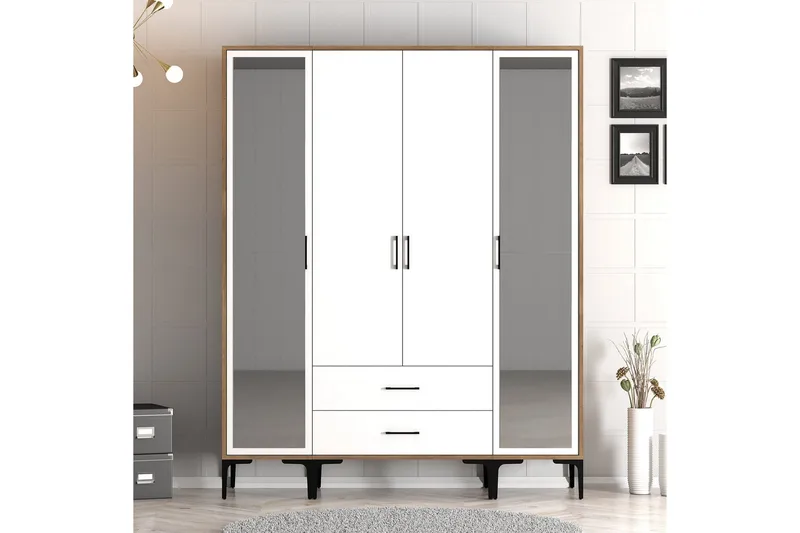 Kumsal Garderobe med Speil, Hvit/Brun