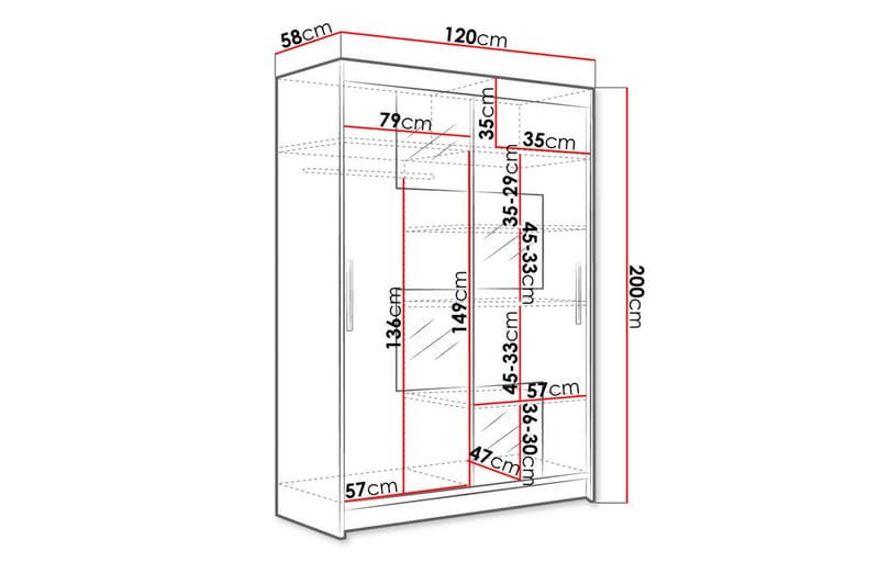 Miami Garderobe 120x58x200 cm - Beige / Svart / Hvit - Oppbevaring - Klesoppbevaring - Garderober & garderobesystem