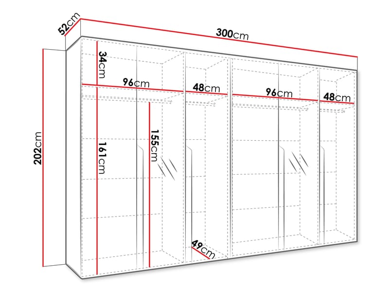 Milias Garderobeskap med speil 300x202 cm - hvit / svart - Oppbevaring - Klesoppbevaring - Garderober & garderobesystem