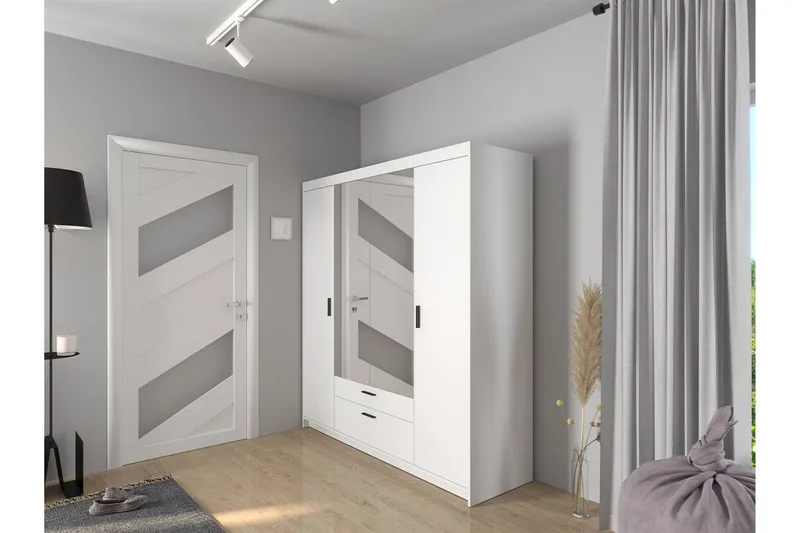 Norrbyn Garderobe med Speil 53x190x176,3 cm - Hvit - Oppbevaring - Klesoppbevaring - Garderober & garderobesystem