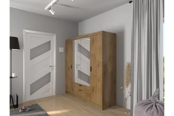 Norrbyn Garderobe med Speil 53x190x176,3 cm - Natur - Oppbevaring - Klesoppbevaring - Garderober & garderobesystem