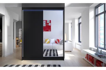 Pickering Garderobe med Speil 150x200 cm LED-belysning - Svart - Oppbevaring - Klesoppbevaring - Garderober & garderobesystem