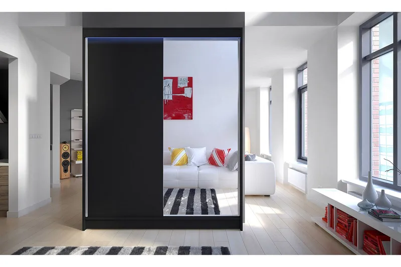 Pickering Garderobe med Speil 150x200 cm LED-belysning - Svart - Oppbevaring - Klesoppbevaring - Garderober & garderobesystem