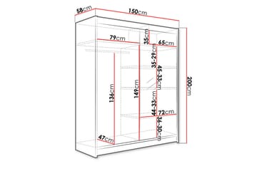 Pickering Garderobe med Speil 150x200 cm LED-belysning - Svart - Oppbevaring - Klesoppbevaring - Garderober & garderobesystem