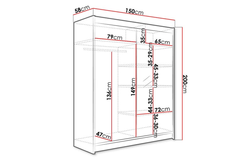 Pickering Garderobe med Speil 150x200 cm LED-belysning - Svart - Oppbevaring - Klesoppbevaring - Garderober & garderobesystem
