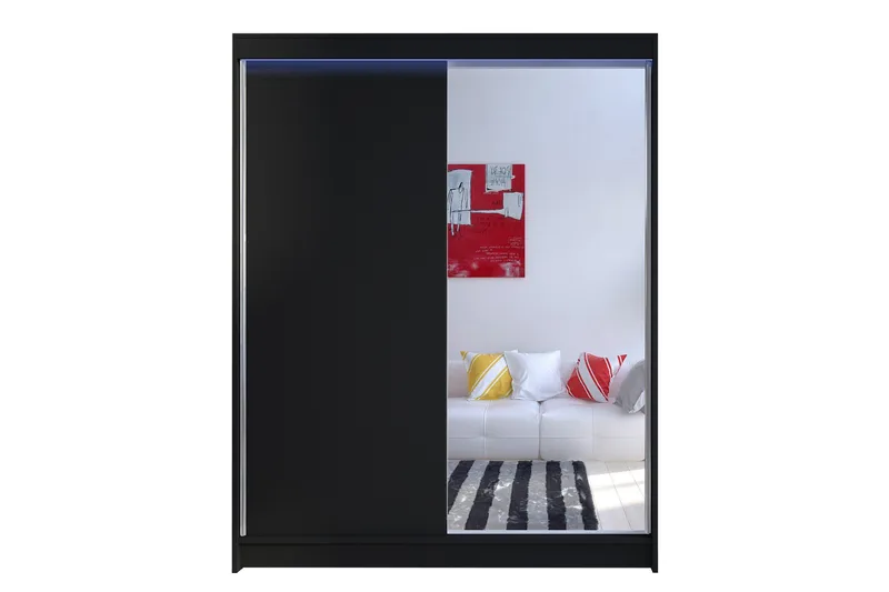 Pickering Garderobe med Speil 150x200 cm LED-belysning, Svart