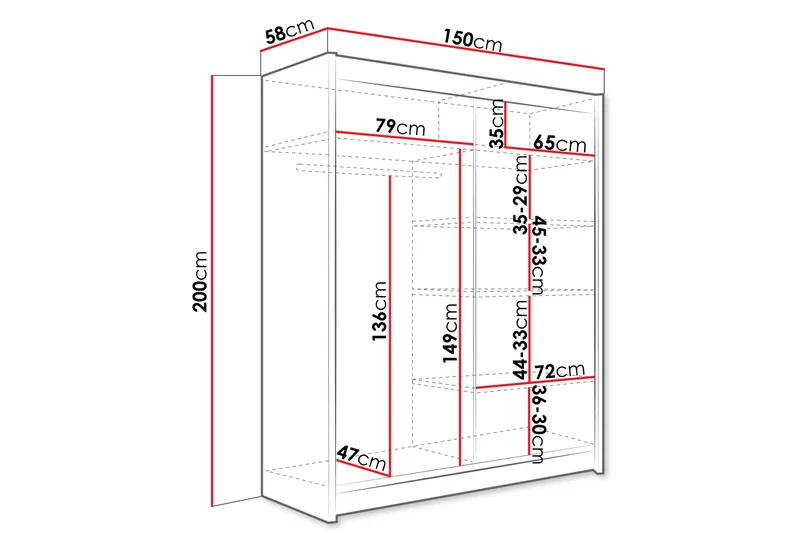 Pickering Garderobe Med Speil 150x200 cm - Svart - Oppbevaring - Klesoppbevaring - Garderober & garderobesystem