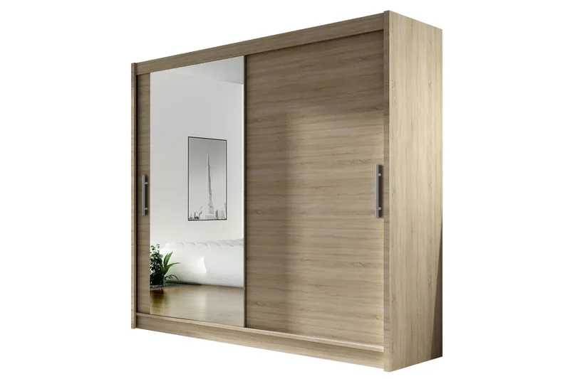 Prag Garderobe 180 cm Skyvedører Speil, Eik