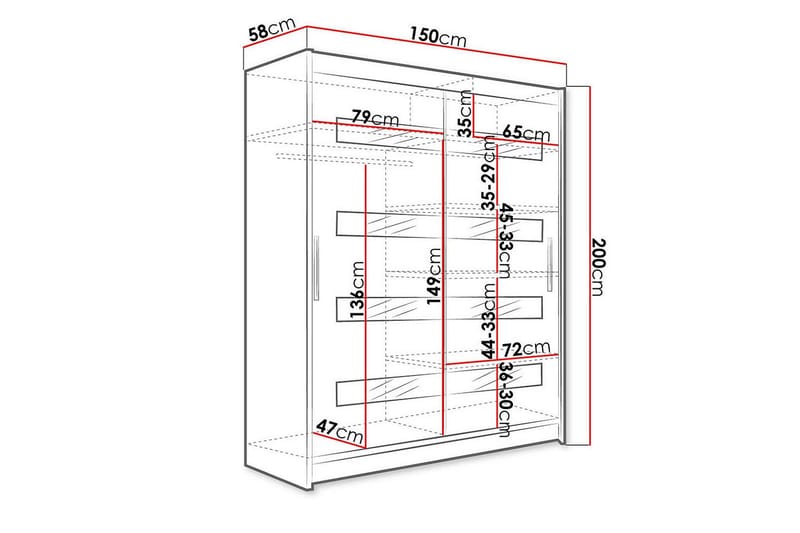 Presto Garderobe 58x150 cm - Svart/Hvit - Oppbevaring - Klesoppbevaring - Garderober & garderobesystem