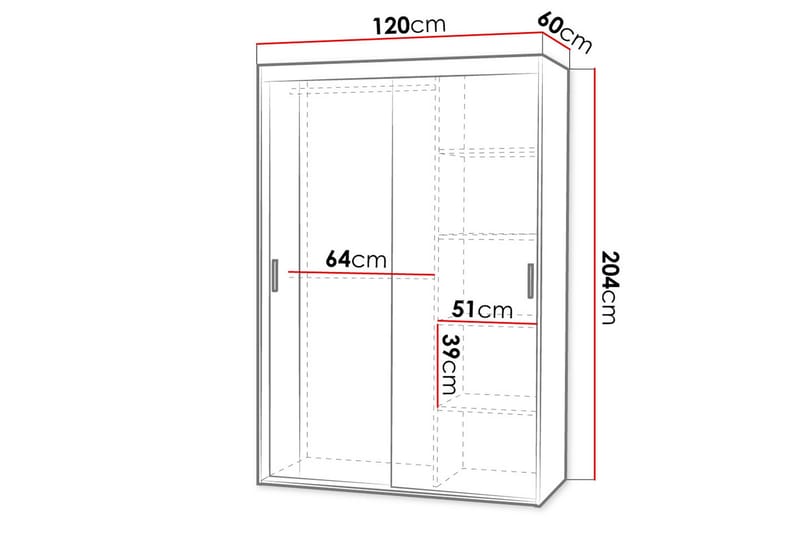 Rejasia Garderobe med Speil 120 cm - Hvit - Oppbevaring - Klesoppbevaring - Garderober & garderobesystem