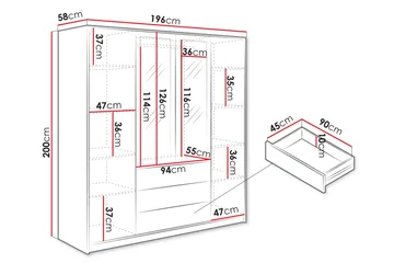 Retro Garderobe M. Speil 196x200 cm - Oppbevaring - Klesoppbevaring - Garderober & garderobesystem