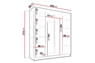 Vadstena Garderobe med Speil 200 cm - Kashmir/Svart - Oppbevaring - Klesoppbevaring - Garderober & garderobesystem