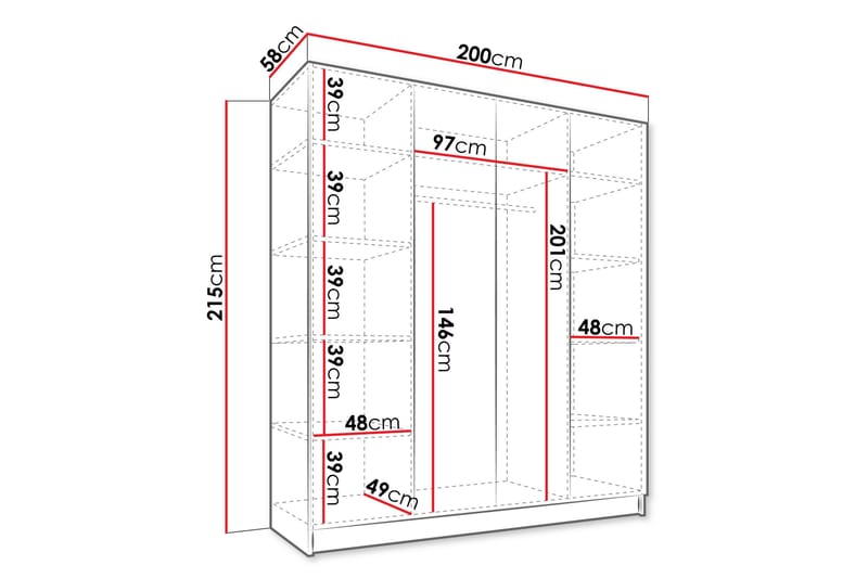 Vadstena Garderobe med Speil 200 cm - Kashmir/Svart - Oppbevaring - Klesoppbevaring - Garderober & garderobesystem