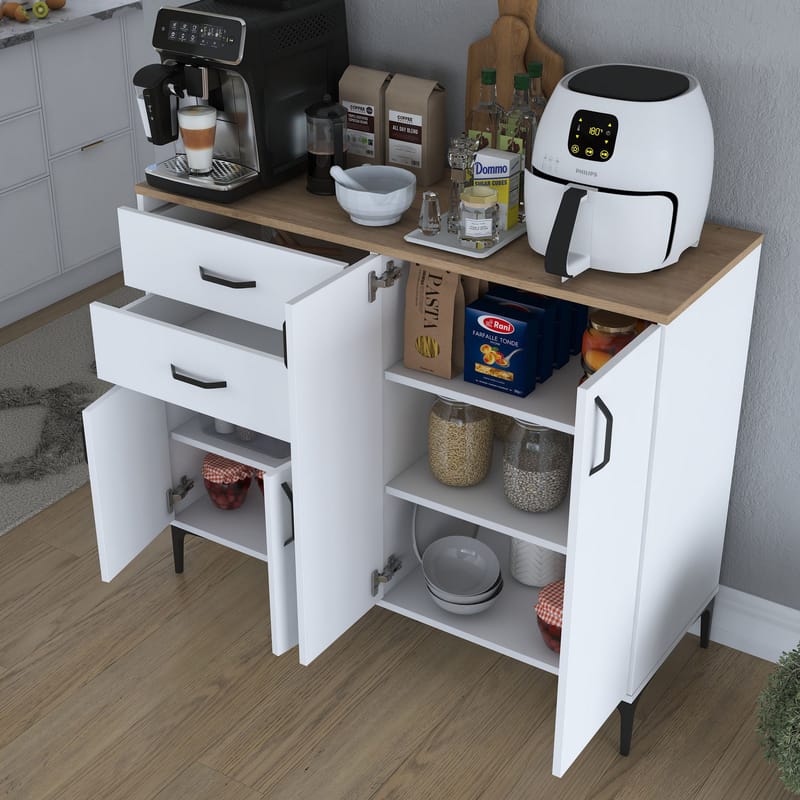 Flerbruksskap Wallxpert Hyla (120 x 98,6 x 45 cm) Hvit Valnøtt - Hvit og valnøtt - Oppbevaring - Oppbevaringsmøbler - Sideboard & skjenker