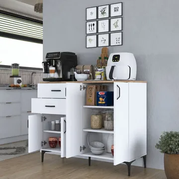 Flerbruksskap Wallxpert Hyla (120 x 98,6 x 45 cm) Hvit Valnøtt - Hvit og valnøtt - Oppbevaring - Oppbevaringsmøbler - Sideboard & skjenker