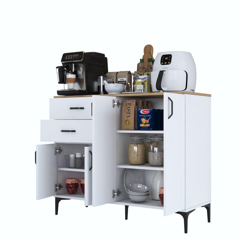 Flerbruksskap Wallxpert Hyla (120 x 98,6 x 45 cm) Hvit Valnøtt - Hvit og valnøtt - Oppbevaring - Oppbevaringsmøbler - Sideboard & skjenker