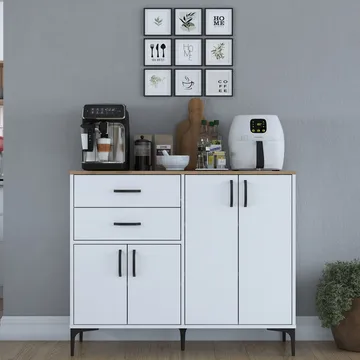 Flerbruksskap Wallxpert Hyla (120 x 98,6 x 45 cm) Hvit Valnøtt - Hvit og valnøtt - Oppbevaring - Oppbevaringsmøbler - Sideboard & skjenker