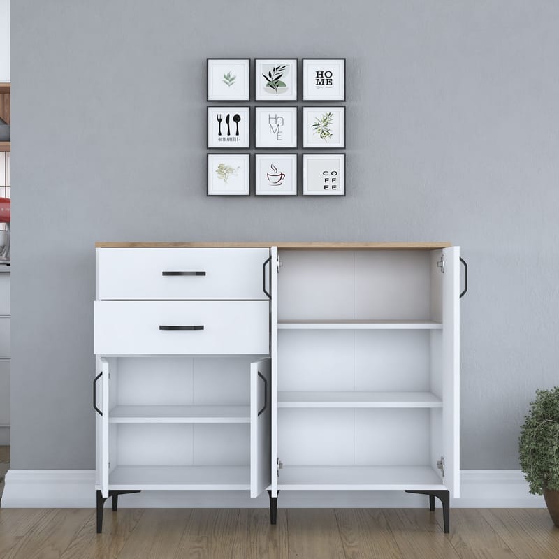 Flerbruksskap Wallxpert Hyla (120 x 98,6 x 45 cm) Hvit Valnøtt - Hvit og valnøtt - Oppbevaring - Oppbevaringsmøbler - Sideboard & skjenker