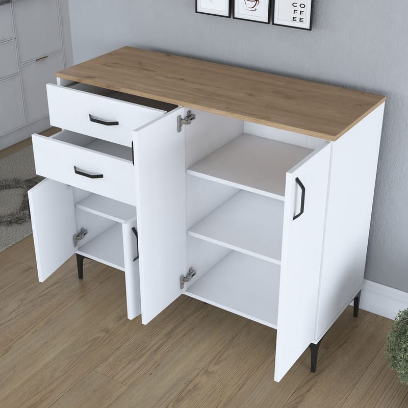 Flerbruksskap Wallxpert Hyla (120 x 98,6 x 45 cm) Hvit Valnøtt - Hvit og valnøtt - Oppbevaring - Oppbevaringsmøbler - Sideboard & skjenker
