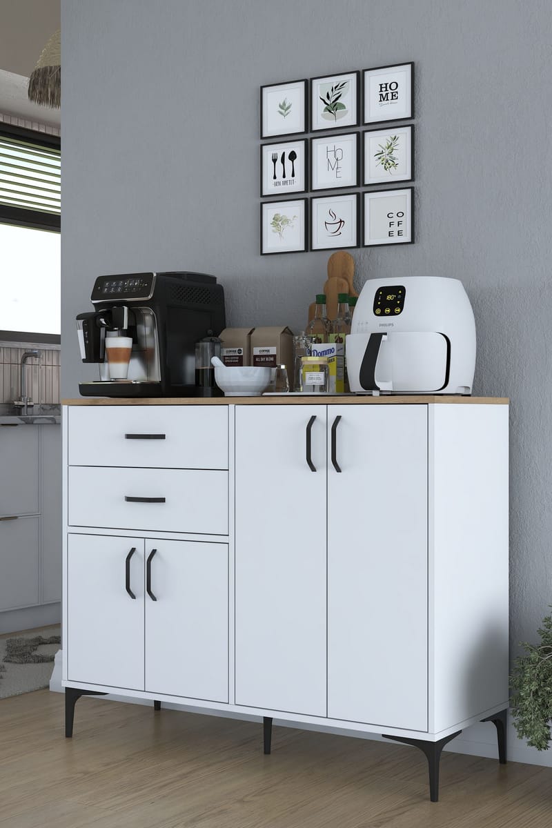 Flerbruksskap Wallxpert Hyla (120 x 98,6 x 45 cm) Hvit Valnøtt - Hvit og valnøtt - Oppbevaring - Oppbevaringsmøbler - Sideboard & skjenker