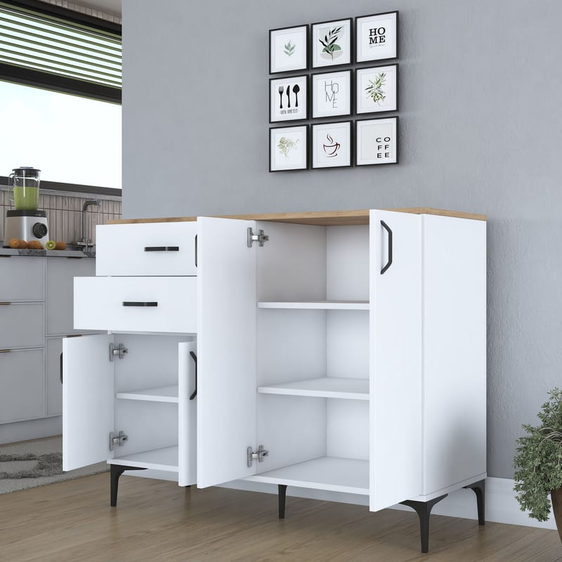 Flerbruksskap Wallxpert Hyla (120 x 98,6 x 45 cm) Hvit Valnøtt - Hvit og valnøtt - Oppbevaring - Oppbevaringsmøbler - Sideboard & skjenker