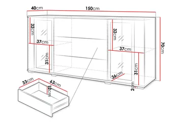 Gammel Skjenk 150x40 cm - Hvit - Oppbevaring - Oppbevaringsmøbler - Sideboard & skjenker
