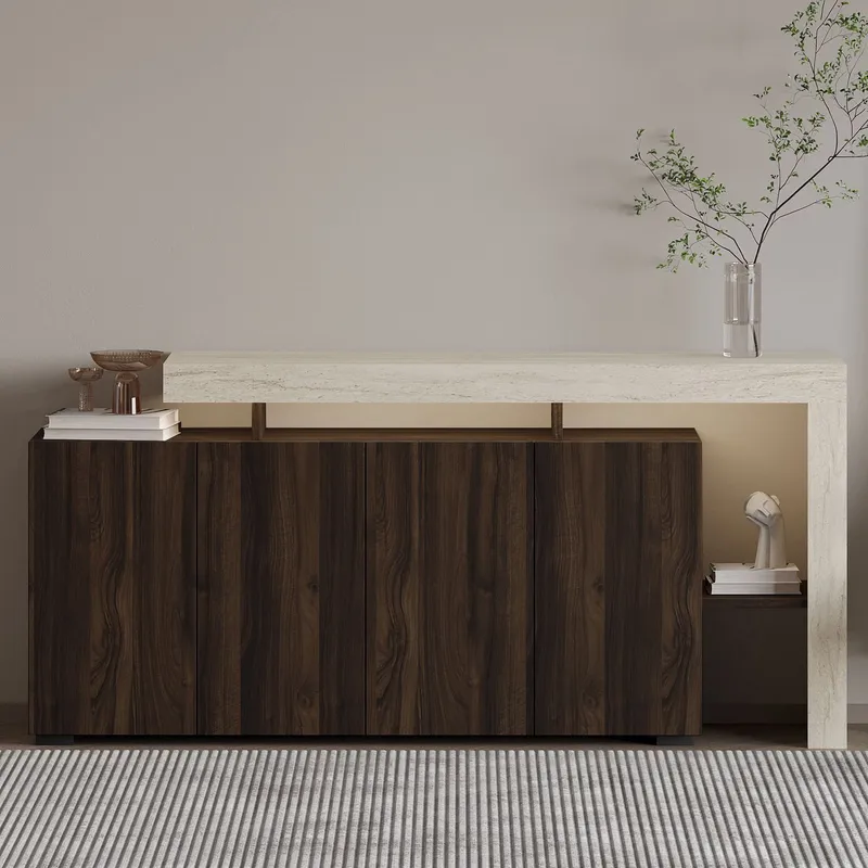 Jurukovo Konsoll 170x80x35 cm - Travertine og Walnut - Oppbevaring - Oppbevaringsmøbler - Sideboard & skjenker