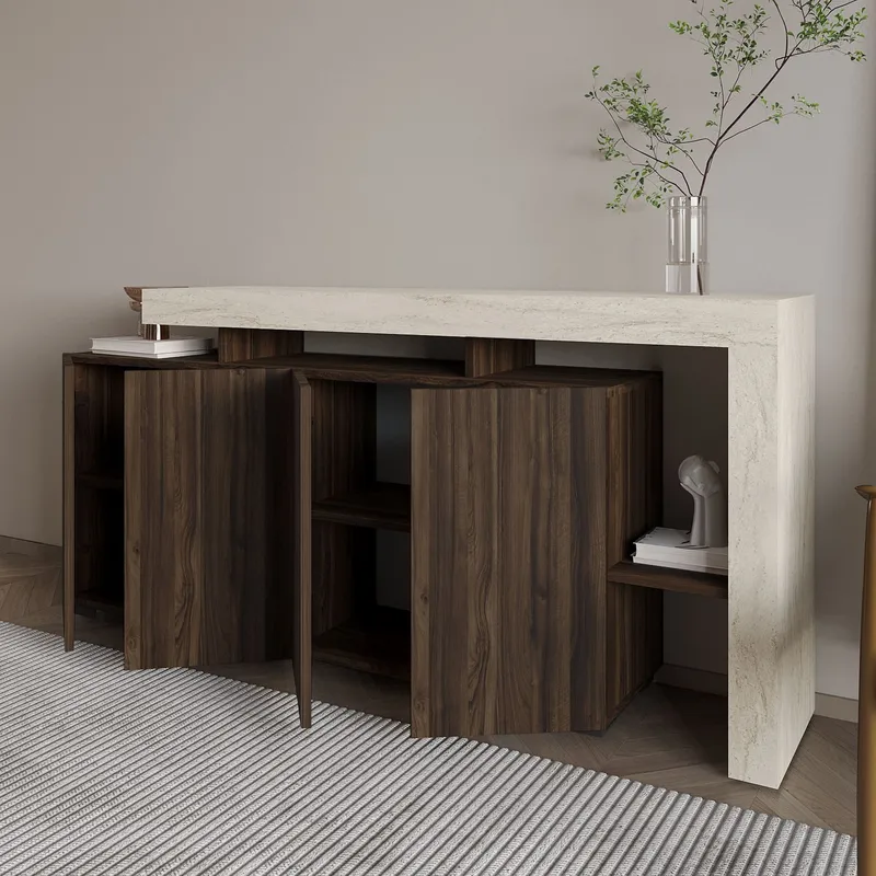 Jurukovo Konsoll 170x80x35 cm - Travertine og Walnut - Oppbevaring - Oppbevaringsmøbler - Sideboard & skjenker